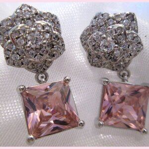 KUNZITE PRENCESS CUT GEMSTONE 14 K GOLD FILLING DROP LADIES STUNNING EARRING